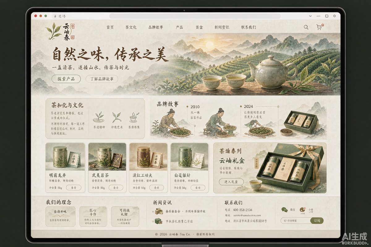 茶叶品牌官网网站效果示意图 — 农业食品行业「雅致 · 文化」官网模板