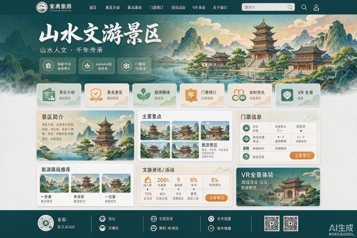 文旅景区官网网站效果示意图 — 酒店旅游行业「大气 · 资讯化」官网模板