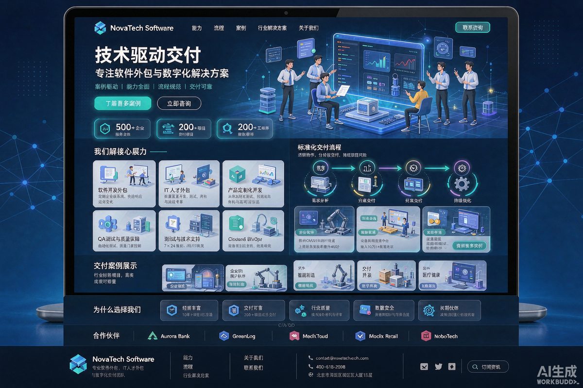软件外包公司站网站效果示意图 — 软件科技行业「技术 · 案例化」官网模板