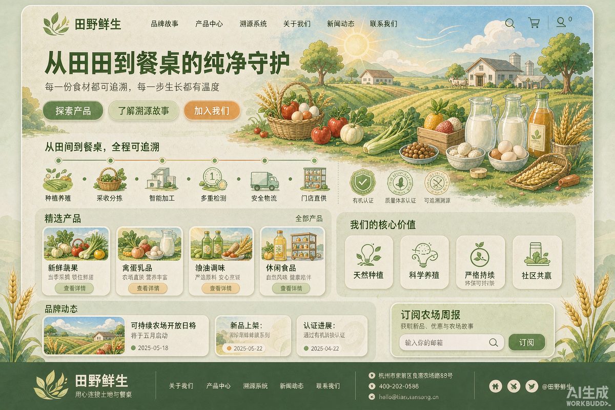 农业食品网站建设效果示意图 — 讲清产地与品质的农业食品官网