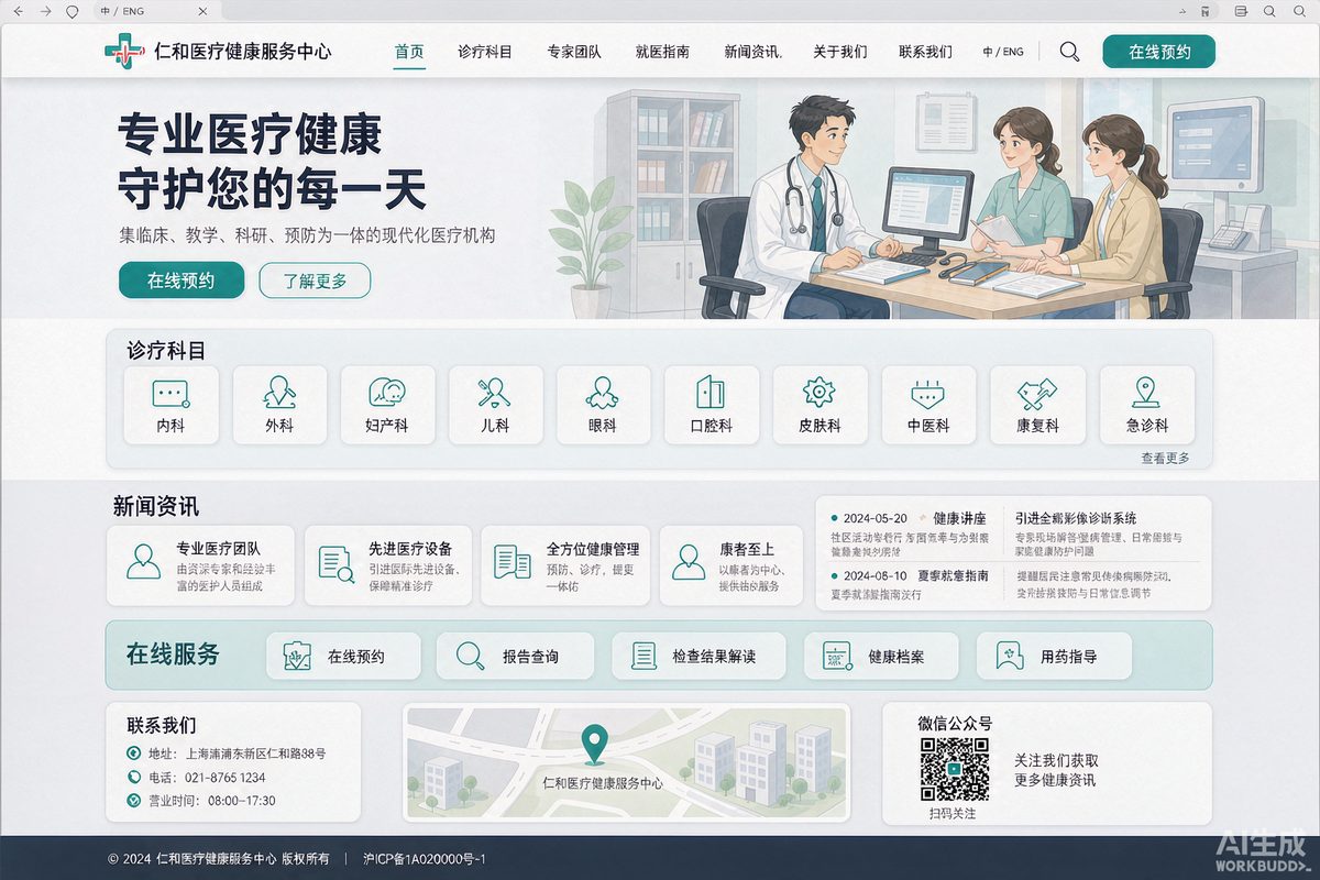 医疗健康网站建设效果示意图 — 合规、可信、可预约的健康服务官网