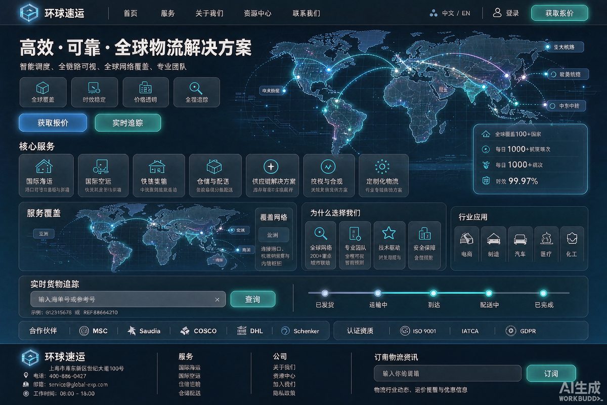 物流仓储网站建设效果示意图 — 让客户快速查到线路与报价的物流官网